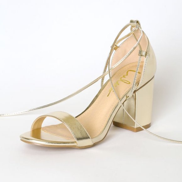 Elegant Gold Women's Block Heel Sandals - Picture 3 of 3